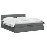 Ottoman Bed with Mattress Dark Grey 152 x 203 cm Fabric - Front View