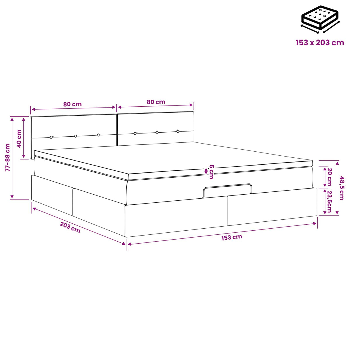 Ottoman Bed with Mattress Dark Grey 152 x 203 cm Fabric