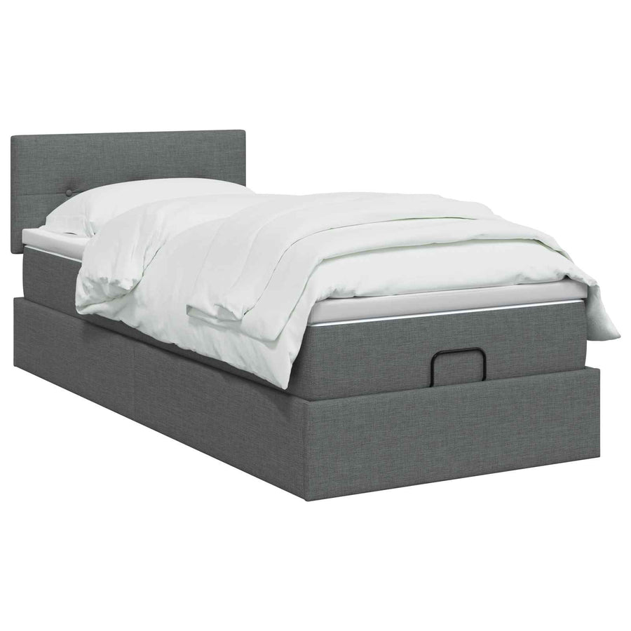 Ottoman Bed with Mattress Dark Grey 107 x 203 cm Fabric