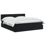 Ottoman Bed with Mattress Black 152 x 203 cm Velvet - Front View