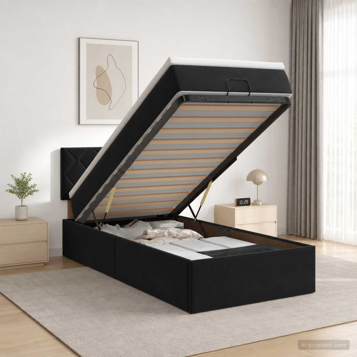 Ottoman Bed with Mattress Black 100 x 200 cm Velvet