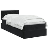 Ottoman Bed with Mattress Black 100 x 200 cm Velvet - Front View