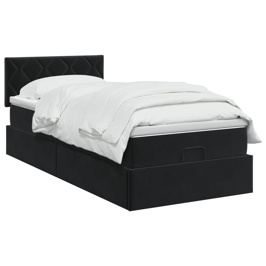 Ottoman Bed with Mattress Black 100 x 200 cm Velvet