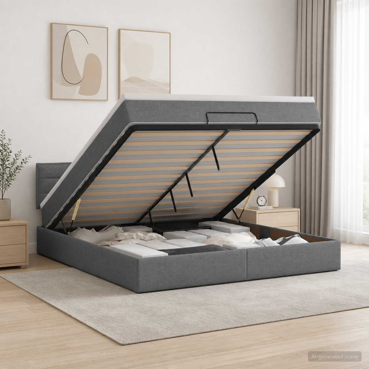 Ottoman Bed with Mattress Dark Grey 137 x 190 cm Fabric