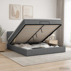 Ottoman Bed with Mattress and LED Dark Grey Queen Fabric