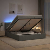 Ottoman Bed with Mattress and LED Dark Grey Queen Fabric