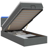 Ottoman Bed with Mattress and LED Dark Grey King Single Fabric
