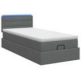 Ottoman Bed with Mattress and LED Dark Grey King Single Fabric - Close-Up Angle