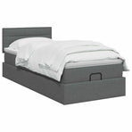 Ottoman Bed with Mattress and LED Dark Grey King Single Fabric
