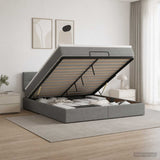 Ottoman Bed with Mattress and LED Dark Grey Queen Fabric