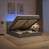 Ottoman Bed with Mattress and LED Dark Grey Queen Fabric - Top-Down View