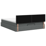 Ottoman Bed with Mattress and LED Dark Grey Queen Fabric - Low Angle