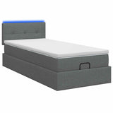 Ottoman Bed with Mattress and LED Dark Grey King Single Fabric - Close-Up Angle