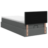 Ottoman Bed with Mattress and LED Dark Grey King Single Fabric - Low Angle