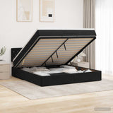 Ottoman Bed with Mattress and LED Black Queen Velvet