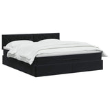 Ottoman Bed with Mattress and LED Black Double Velvet - Front View