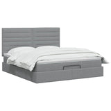 Ottoman Bed with Mattress Dark Grey 137 x 190 cm Fabric - Front View