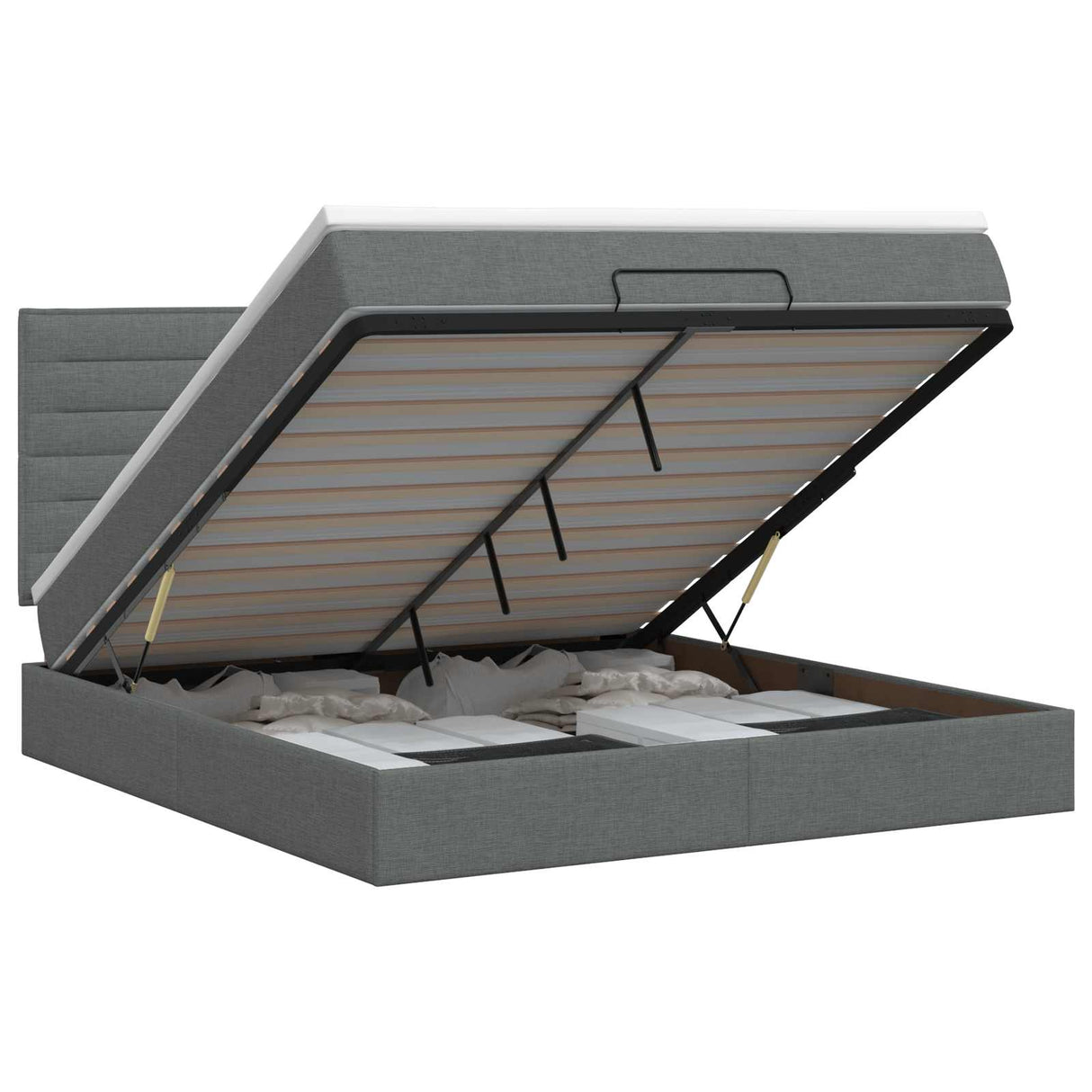 Ottoman Bed with Mattress Dark Grey 152 x 203 cm Fabric