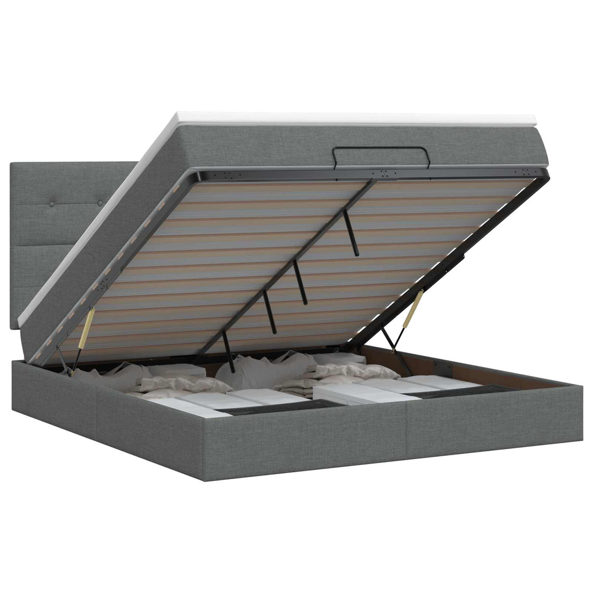 Ottoman Bed with Mattress Dark Grey 152 x 203 cm Fabric