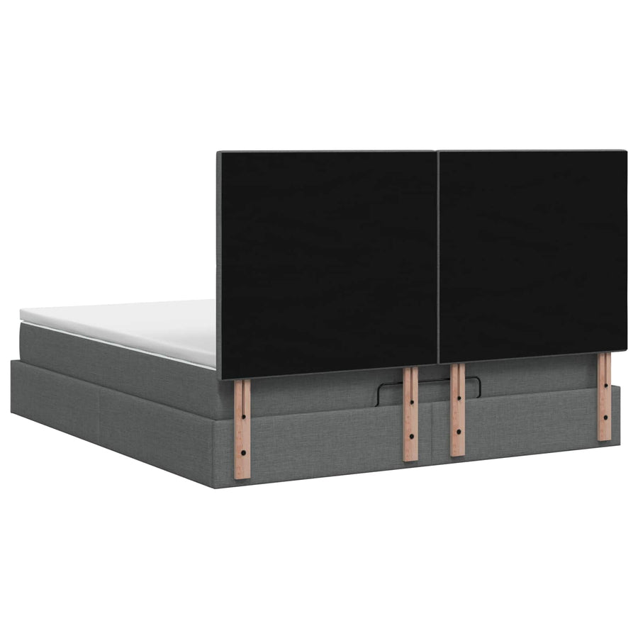 Ottoman Bed with Mattress Dark Grey 152 x 203 cm Fabric
