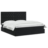 Ottoman Bed with Mattress Black 152 x 203 cm Velvet