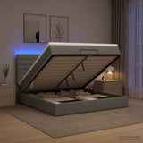 Ottoman Bed with Mattress and LED Dark Grey Double Fabric - Top-Down View