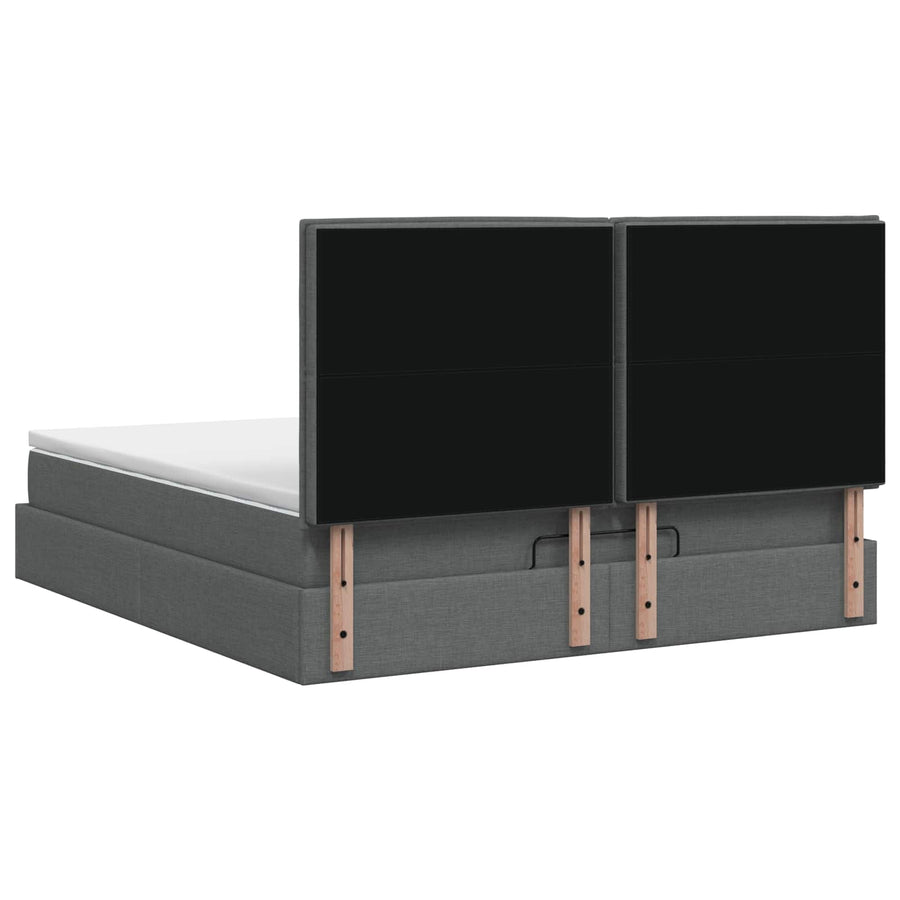 Ottoman Bed with Mattress and LED Dark Grey Double Fabric