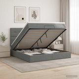 Ottoman Bed with Mattress and LED Dark Grey Queen Fabric
