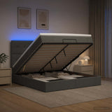 Ottoman Bed with Mattress and LED Dark Grey Queen Fabric - Top-Down View