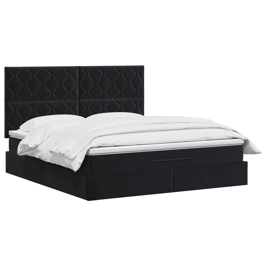 Ottoman Bed with Mattress and LED Black Double Velvet