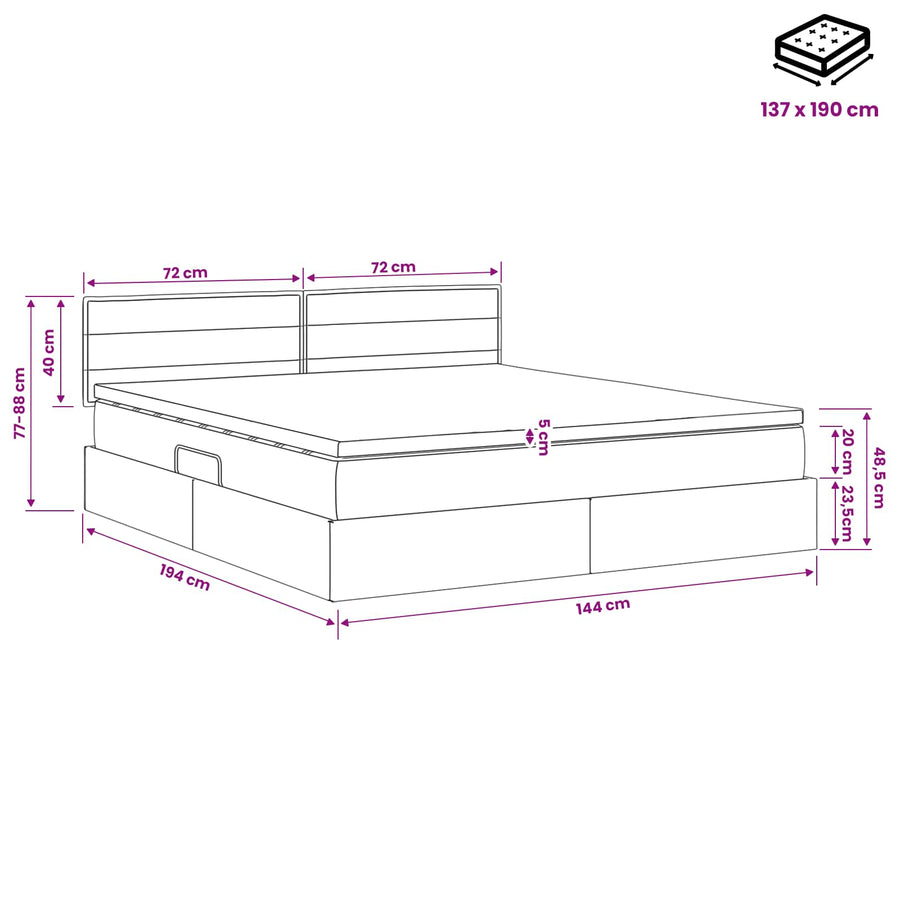 Storage Bed with Headboard 137 x 190 cm Fabric
