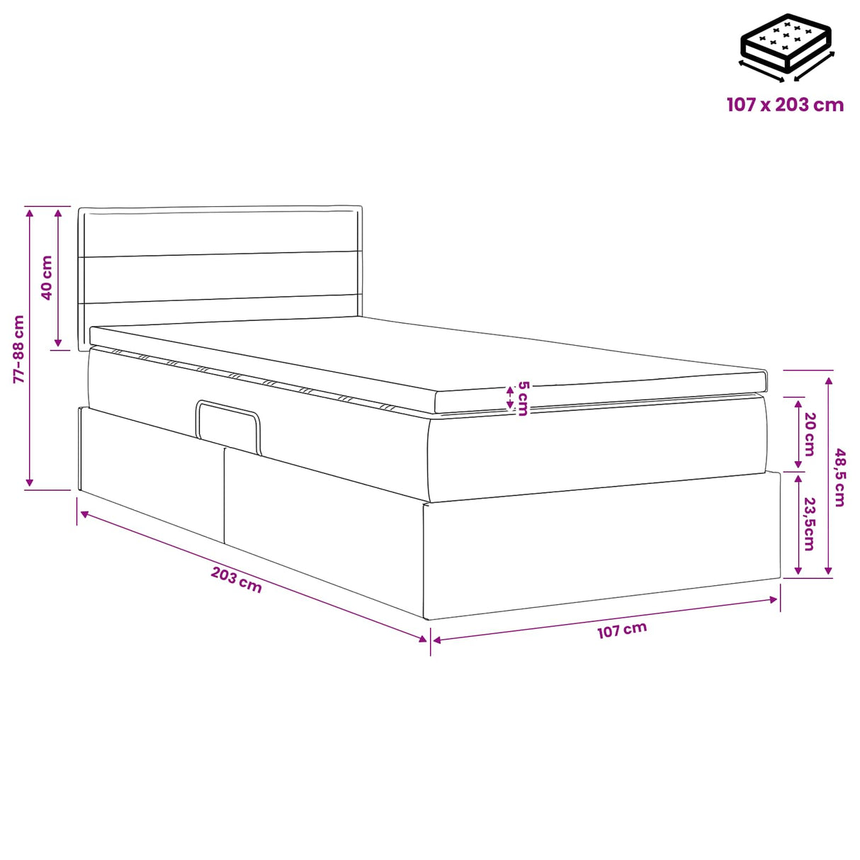 Storage Bed with Headboard 107 x 203 cm Fabric