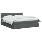 Storage Bed with Headboard 153 x 203 cm Fabric