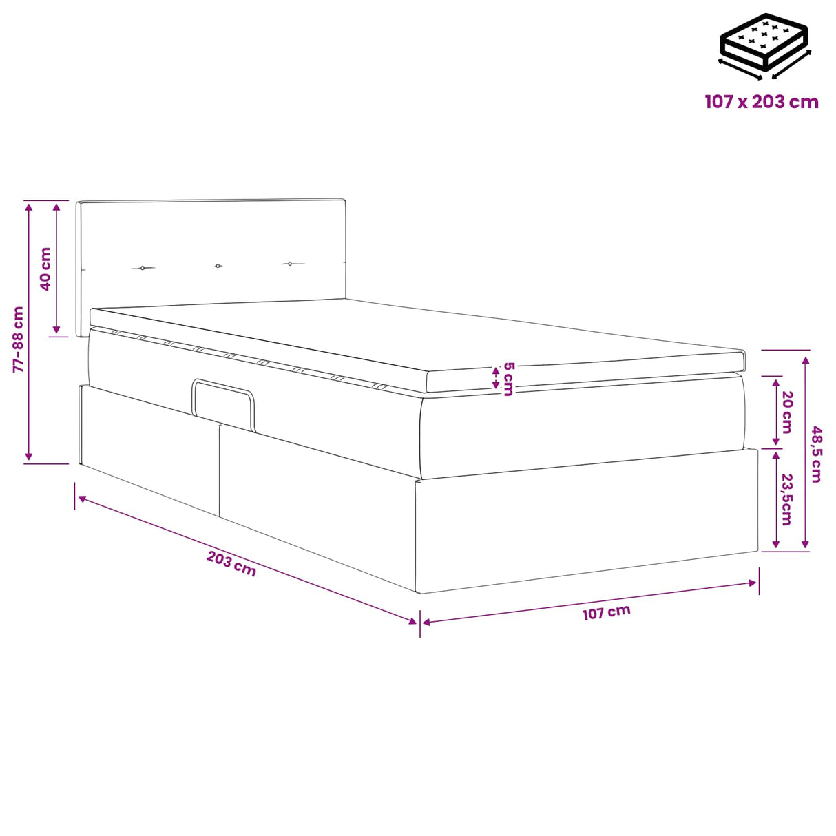 Storage Bed with Headboard 107 x 203 cm Fabric