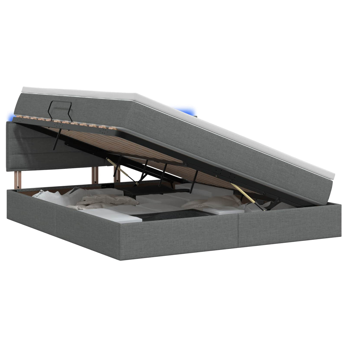 LED Storage Bed with Mattress Dark Grey 140 x 190 cm Fabric