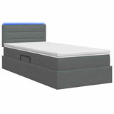 LED Storage Bed with Mattress Dark Grey 100 x 200 cm Fabric - Close-Up Angle