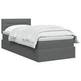 LED Storage Bed with Mattress Dark Grey 100 x 200 cm Fabric - Front View