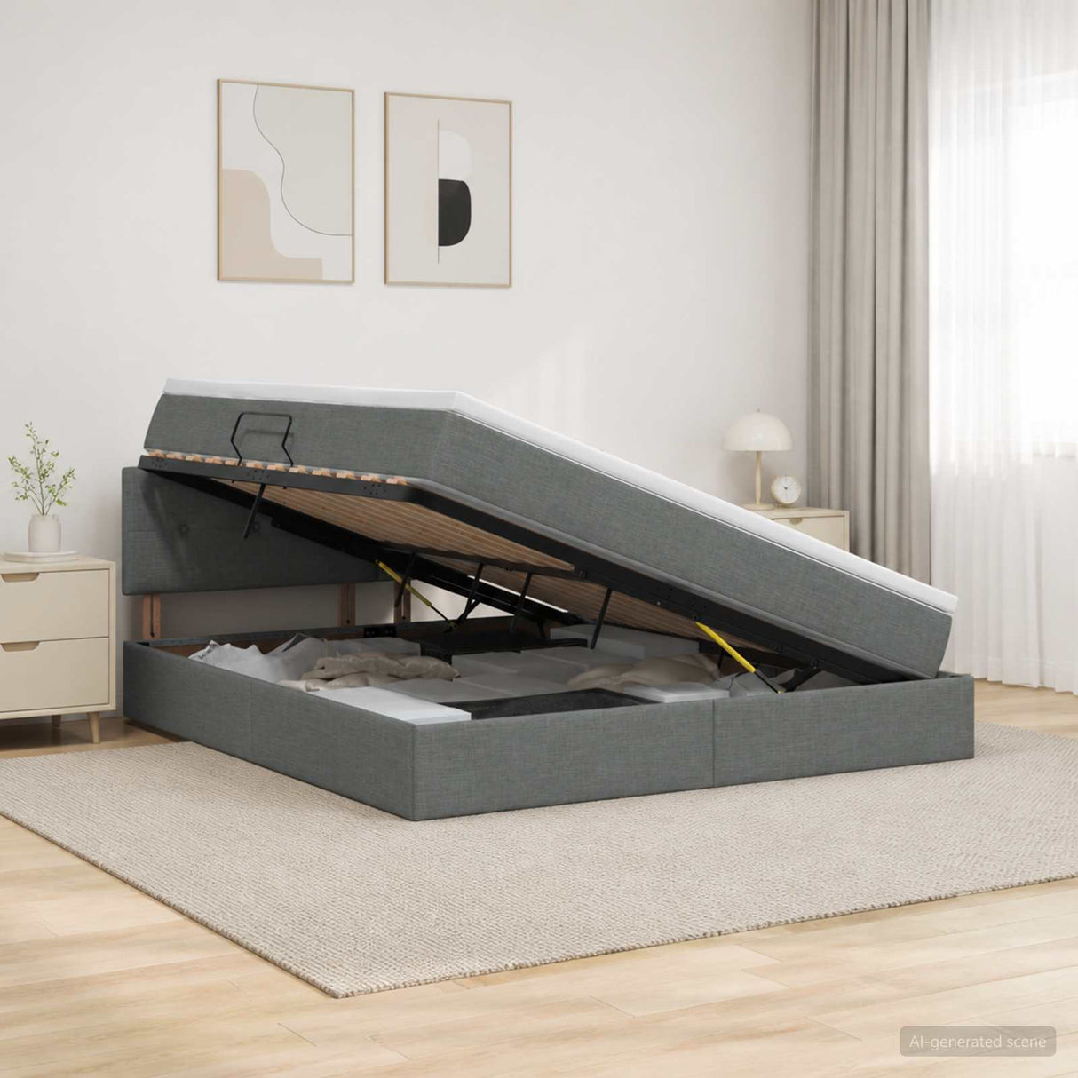 LED Storage Bed with Mattress Dark Grey 160 x 200 cm Fabric