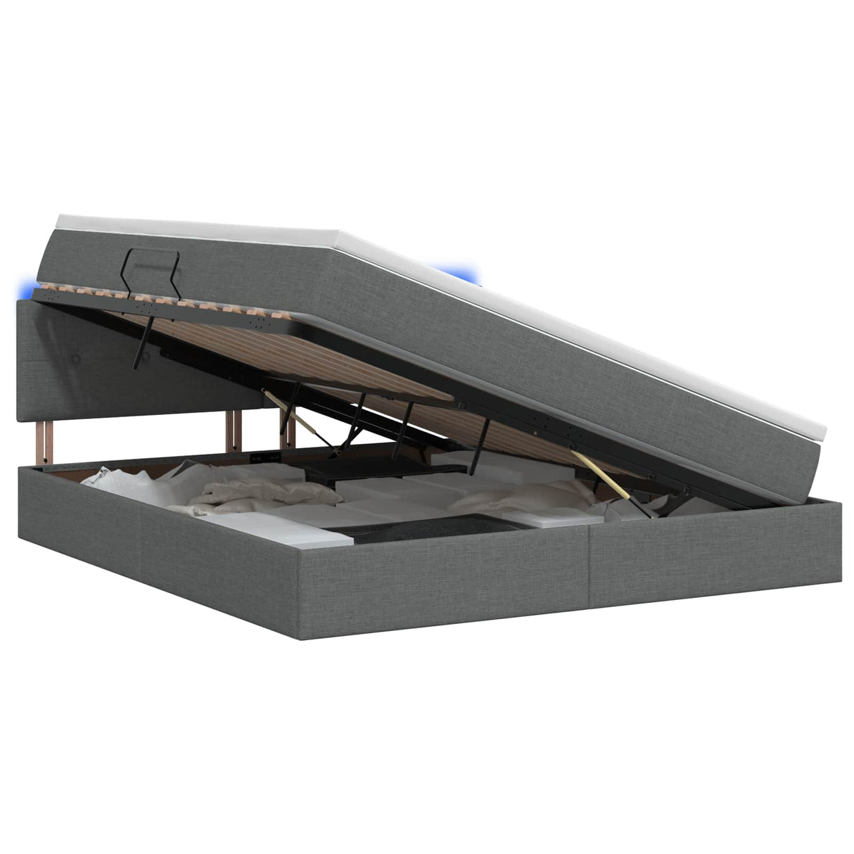 LED Storage Bed with Mattress Dark Grey 160 x 200 cm Fabric