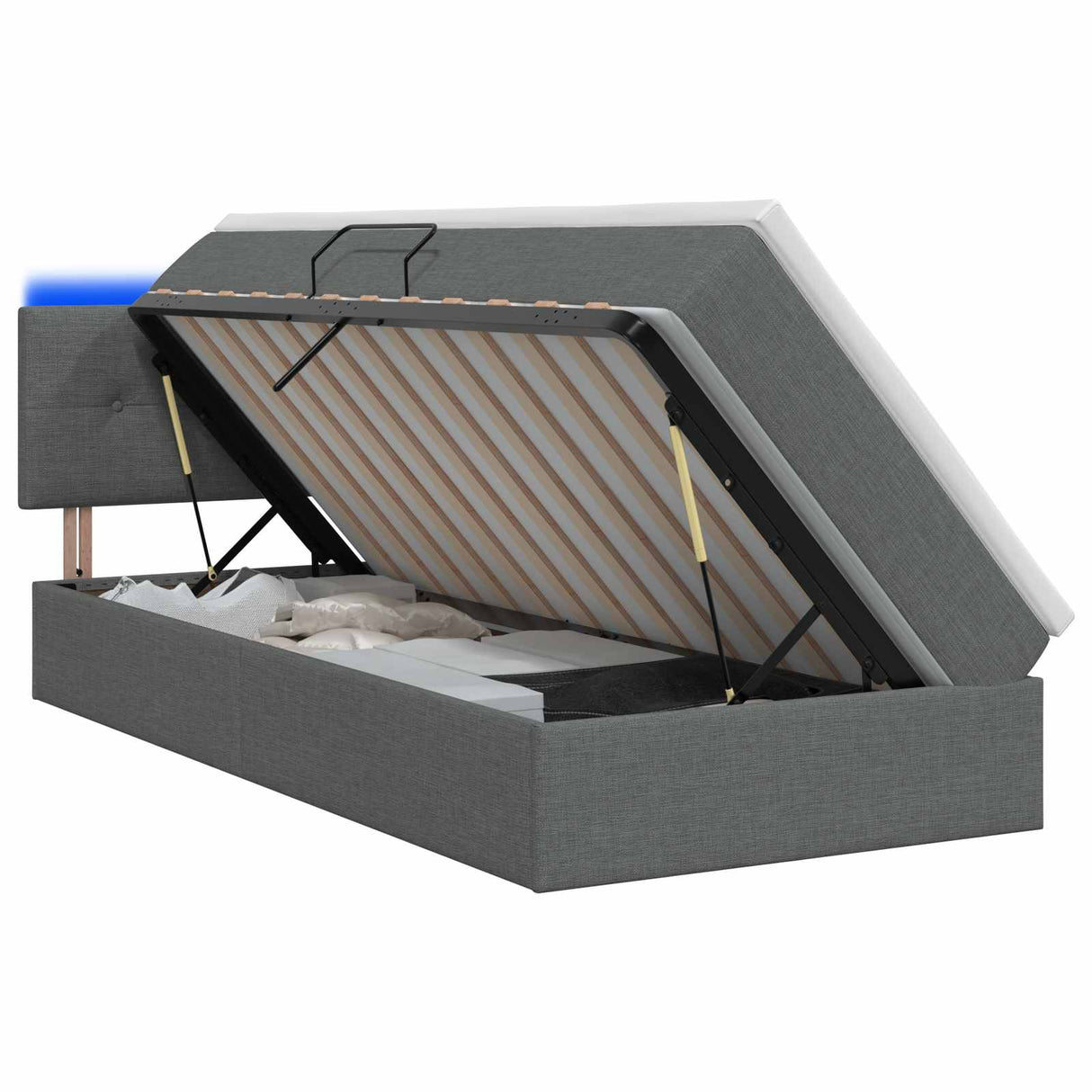LED Storage Bed with Mattress Dark Grey 100 x 200 cm Fabric