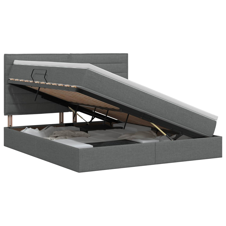 Storage Bed with Headboard with Storage Dark Grey Queen Fabric