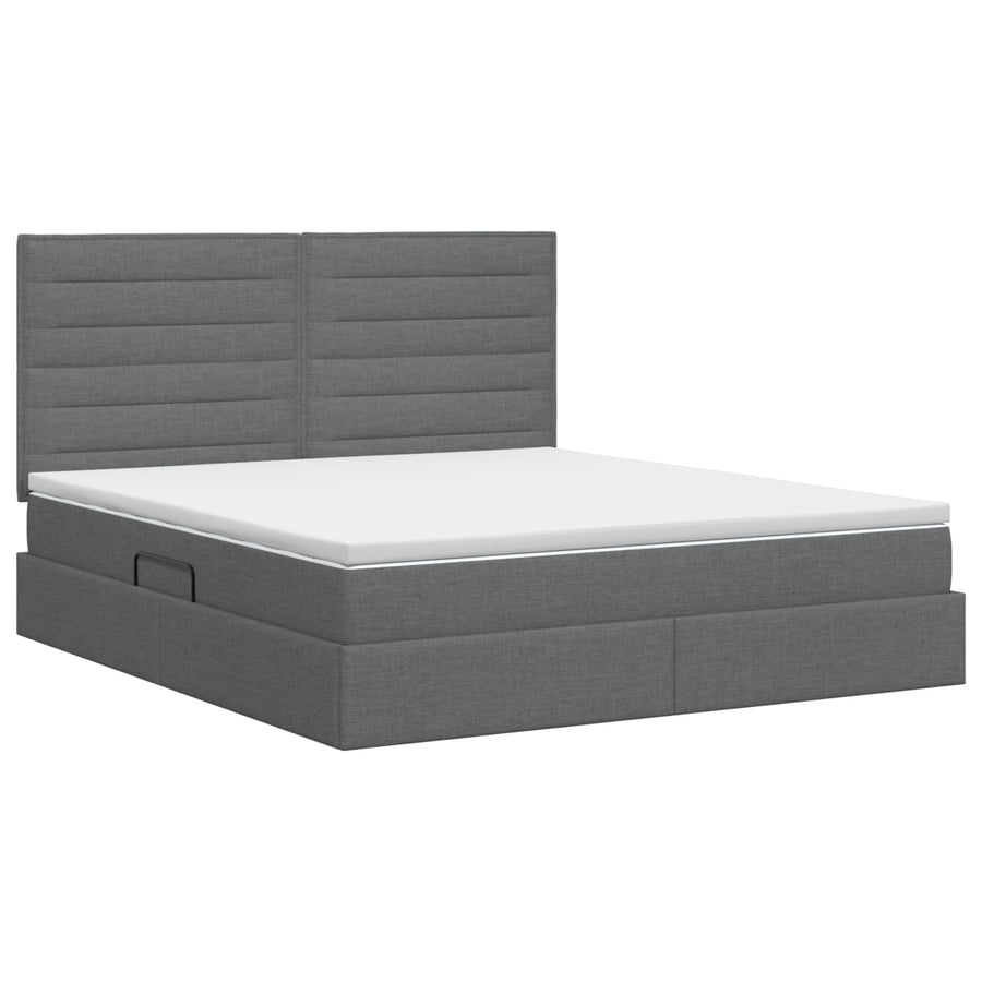 Storage Bed with Headboard with Storage Dark Grey Queen Fabric