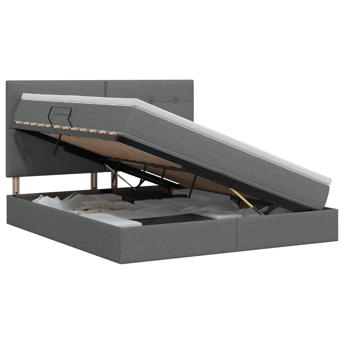 Storage Bed with Headboard with Storage Dark Grey Double Fabric