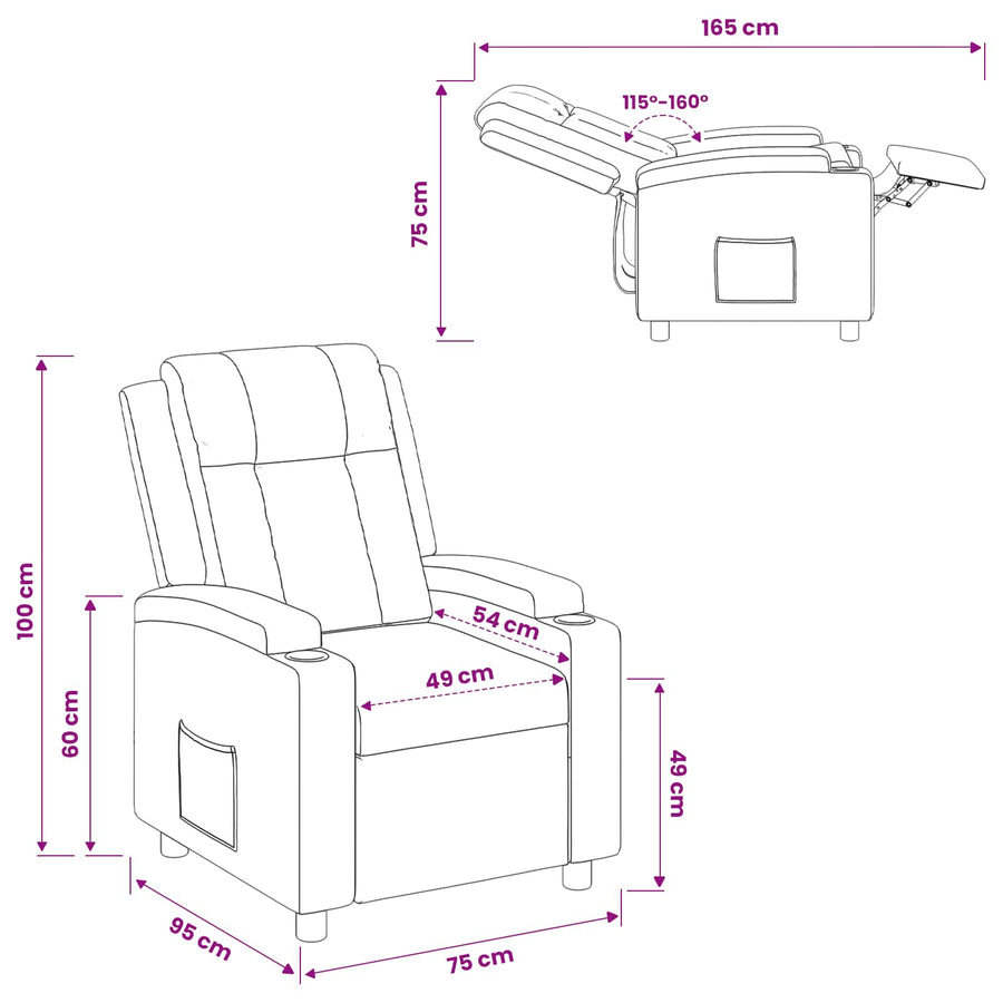 Recliner Chair Dark Grey 75 x 95 x 100 cm Fabric