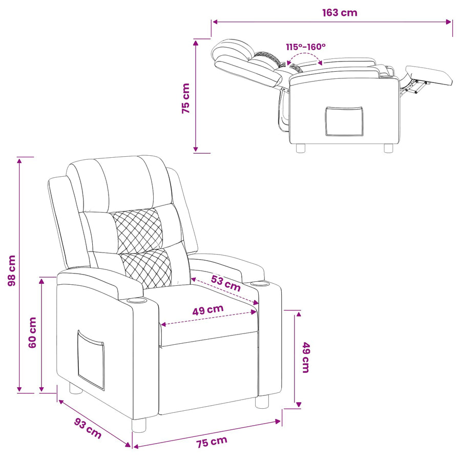 Recliner Chair Black 75 x 93 x 98 cm Fabric