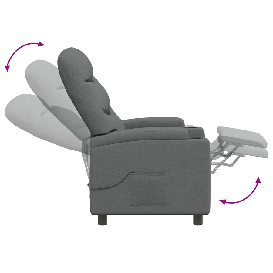 Recliner Massage Chair Dark Grey 75 x 93 x 102 cm Fabric