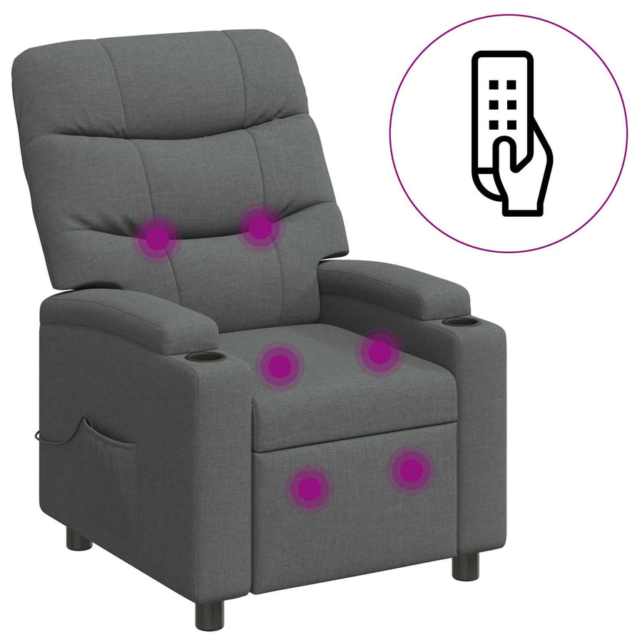 Recliner Massage Chair Dark Grey 75 x 93 x 102 cm Fabric