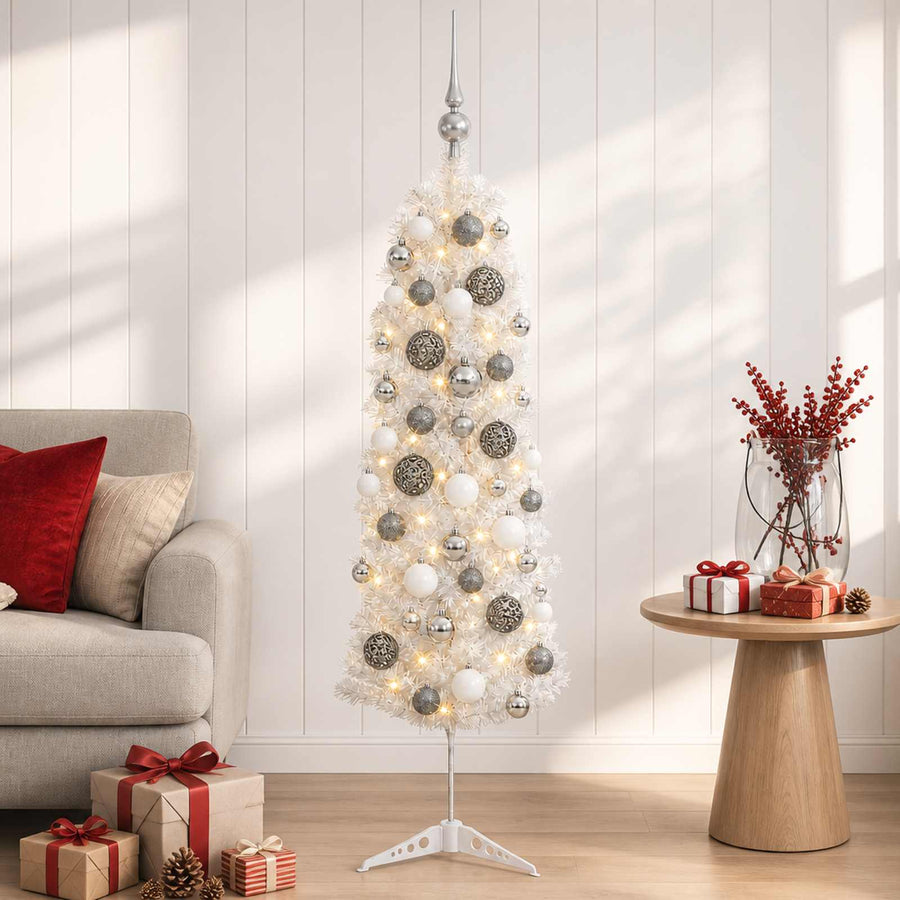 Artificial Slim Christmas Tree with Bauble 120 cm 150 LEDs
