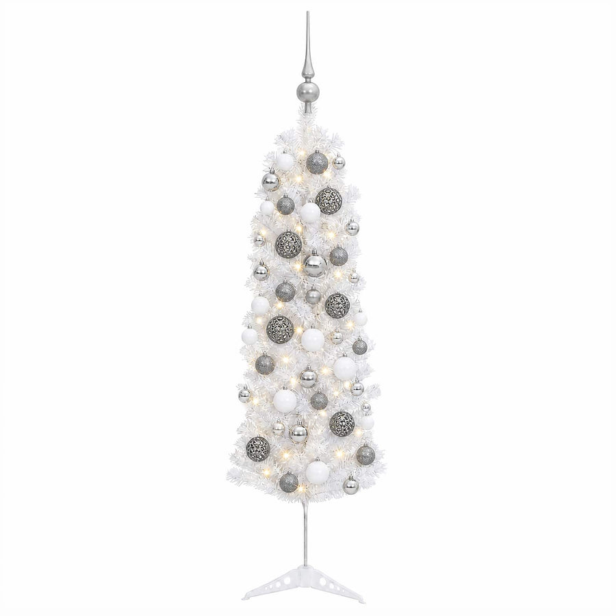 Artificial Slim Christmas Tree with Bauble 120 cm 150 LEDs