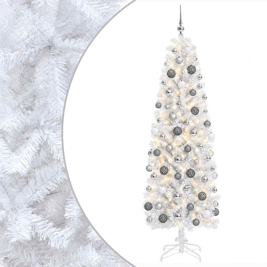 Artificial Slim Christmas Tree with Bauble 240 cm 300 LEDs